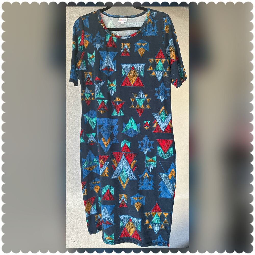 LuLaRoe Julia Geometric Design Blue Sz XL